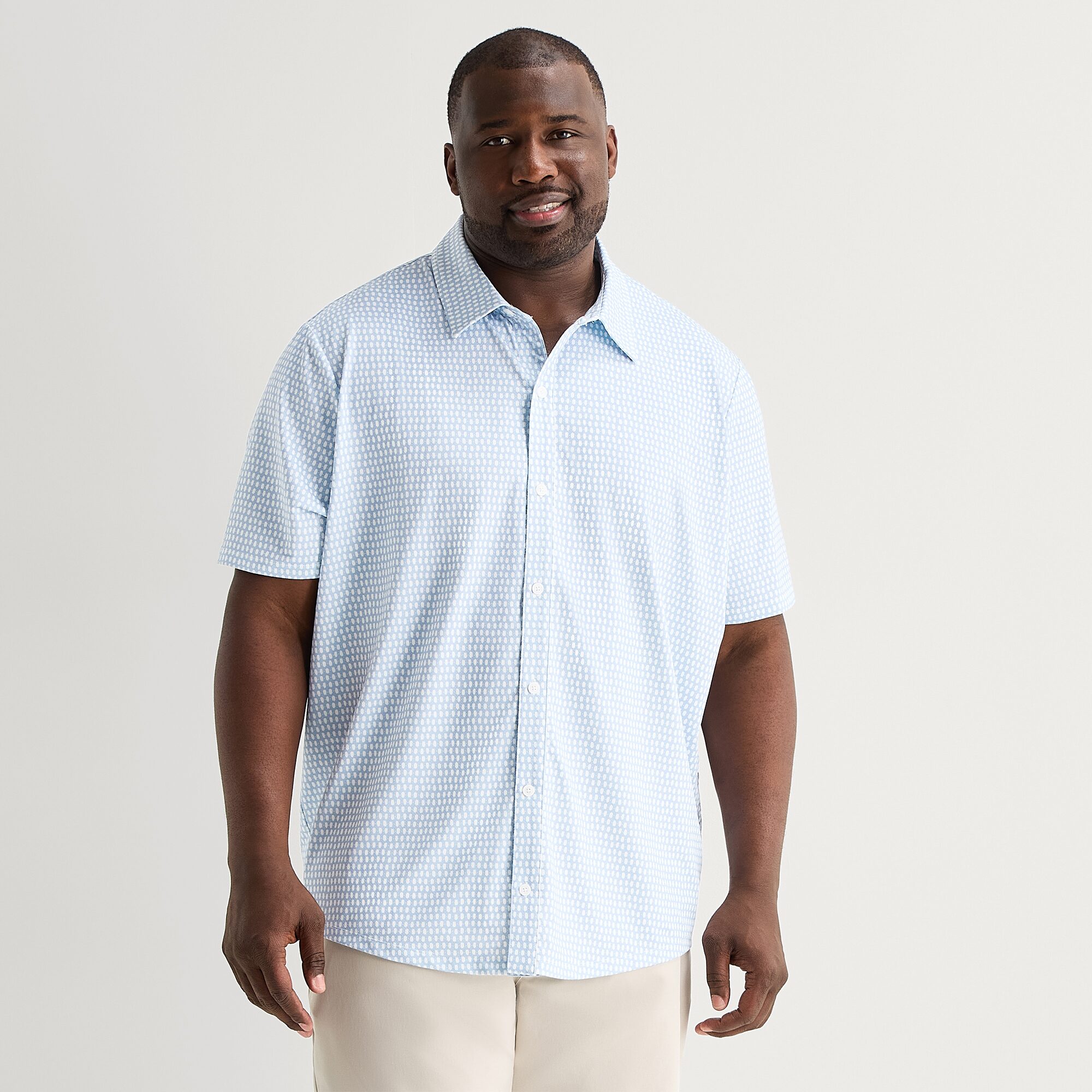 St. John's Bay Performance Knit Mens Short Sleeve Classic Fit STRETCH FABRIC Big and Tall Button-Down Shirt