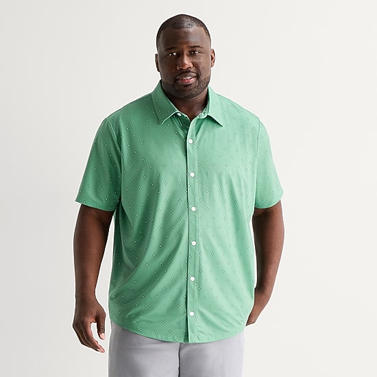 St. John's Bay Performance Knit Mens Short Sleeve Classic Fit Stretch Fabric Big and Tall Button-Down Shirt