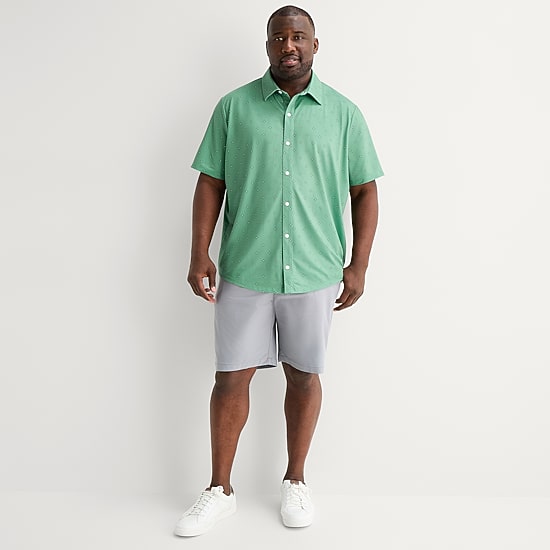 St. John's Bay Performance Knit Mens Short Sleeve Classic Fit Stretch Fabric Big and Tall Button-Down Shirt
