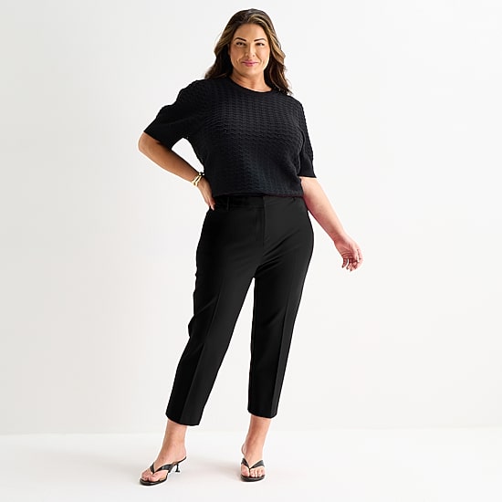 Liz Claiborne Emma Ponte Womens Plus Straight Mid Rise Ankle Pant