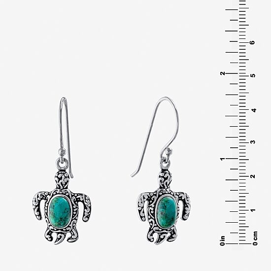 Womens Enhanced Blue Turquoise Sterling Silver Drop Earrings