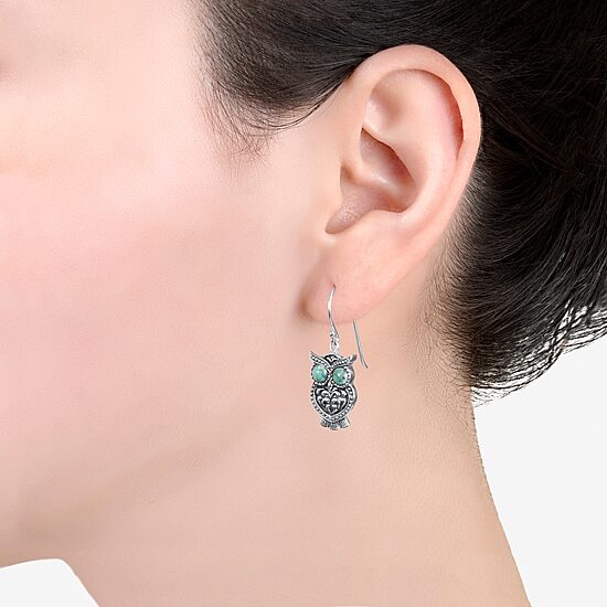 Womens Enhanced Blue Turquoise Sterling Silver Drop Earrings