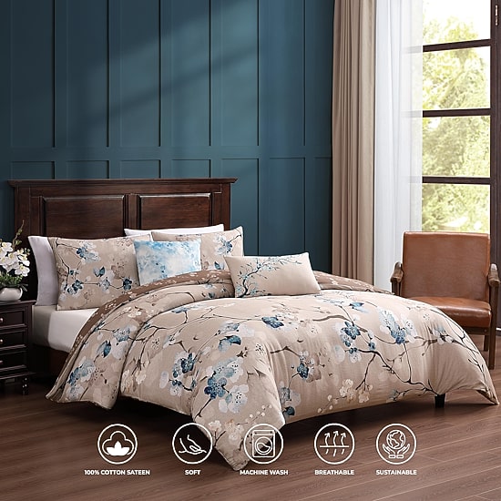 Bebejan Blue Blossom 5-pc. Midweight Reversible Comforter Set