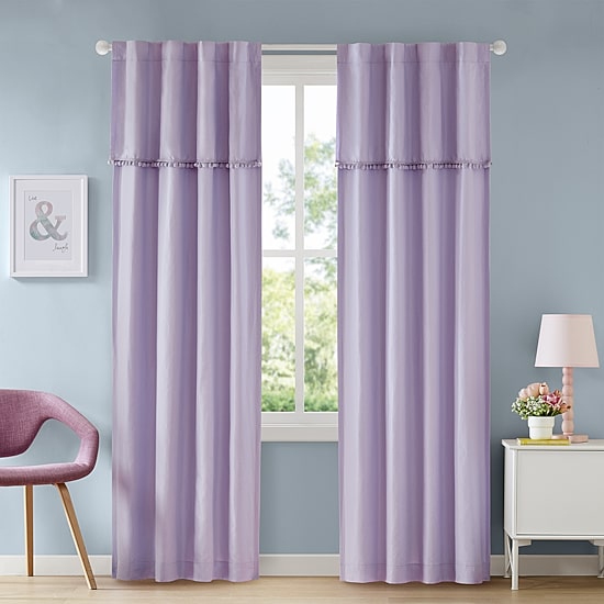 INK+IVY Kids Holly Pom Pom Rod Pocket Back Tab 100% Blackout Single Curtain Panel
