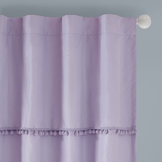 INK+IVY Kids Holly Pom Pom Rod Pocket Back Tab 100% Blackout Single Curtain Panel