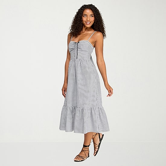 City Triangle Womens Juniors Sweetheart Neck Sleeveless Gingham A-Line Dress