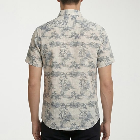 Report Collection Linen Blend Mens Short Sleeve Modern Fit Button-Down Shirt
