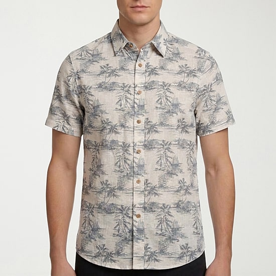 Report Collection Linen Blend Mens Short Sleeve Modern Fit Button-Down Shirt