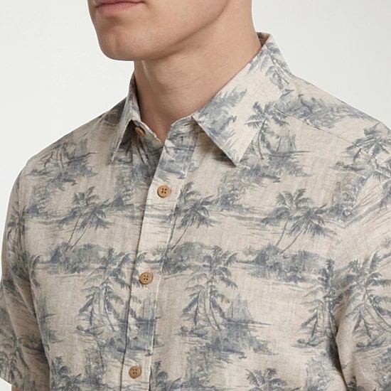 Report Collection Linen Blend Mens Short Sleeve Modern Fit Button-Down Shirt