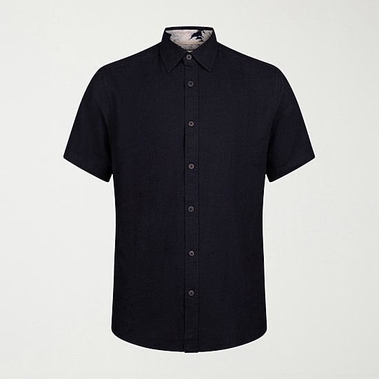 Report Collection Linen  Blend Mens Short Sleeve Modern Fit Button-Down Shirt