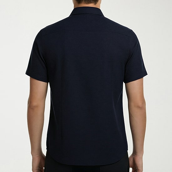 Report Collection Linen  Blend Mens Short Sleeve Modern Fit Button-Down Shirt
