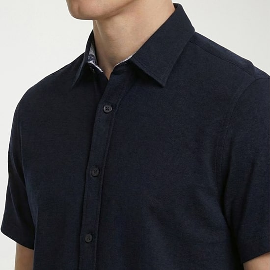 Report Collection Linen  Blend Mens Short Sleeve Modern Fit Button-Down Shirt