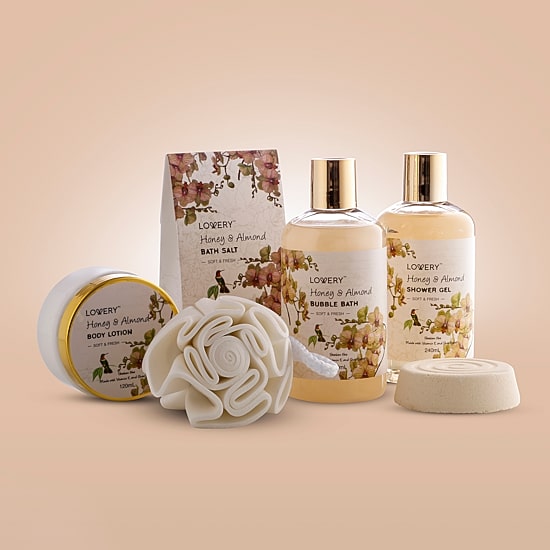 LOVERY™ Honey & Almond Home Bath Gift Set - 7pc Handmade Spa Kit