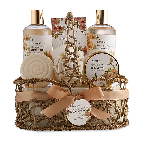 LOVERY™ Honey & Almond Home Bath Gift Set - 7pc Handmade Spa Kit