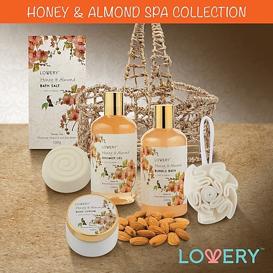 LOVERY™ Honey & Almond Home Bath Gift Set - 7pc Handmade Spa Kit