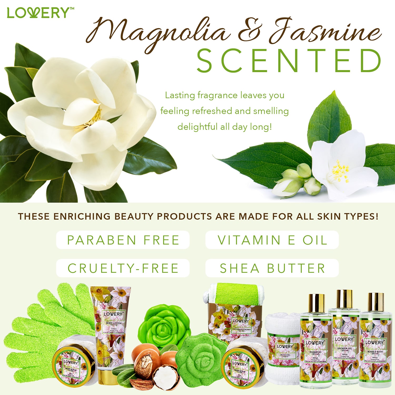LOVERY™ Magnolia And Jasmine Home Bath Set - 13pc Body Care Spa Kit