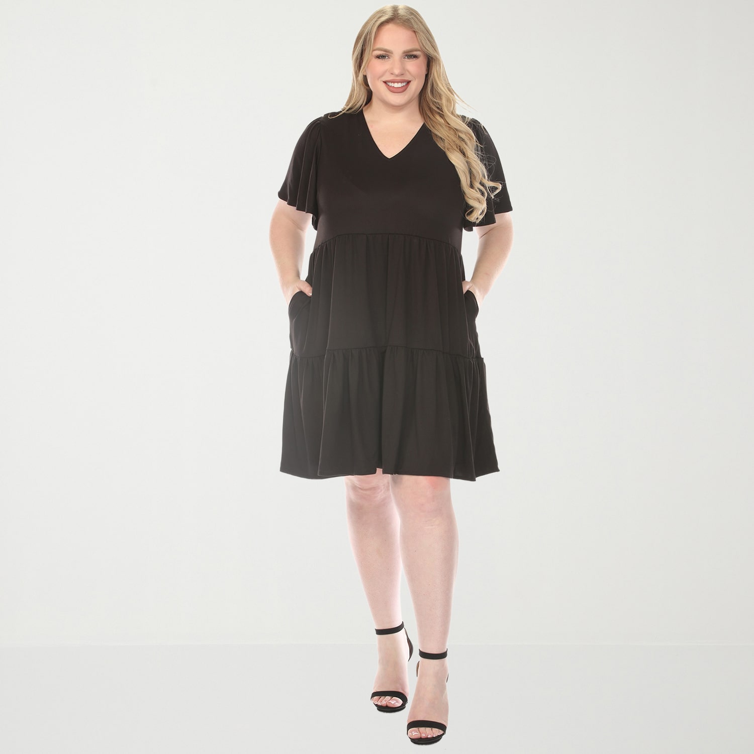 White Mark V-Neck Short Sleeve Womens Plus V Neck A-Line Dress