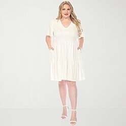 chiffon beach wedding guest dresses Ruffle Sleeve A-Line Dress Made with high quality Bardot Dip Hem Dresses Size:us-18w PA-MCA