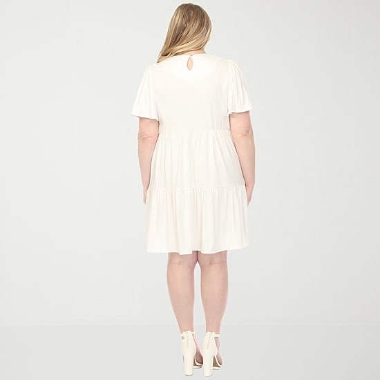 White Mark V-Neck Short Sleeve Womens Plus V Neck Short Sleeve A-Line Dress