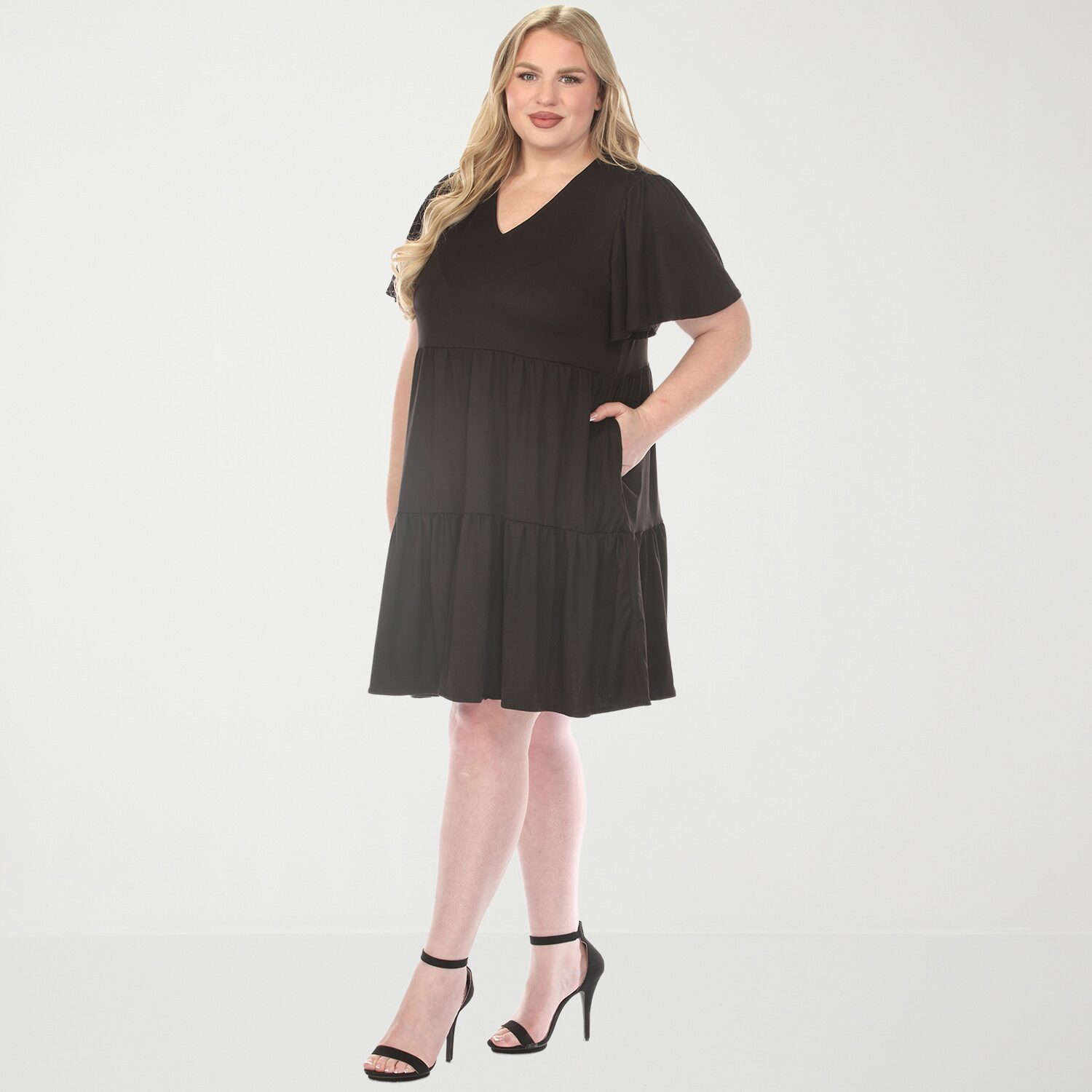White Mark V-Neck Short Sleeve Womens Plus V Neck A-Line Dress