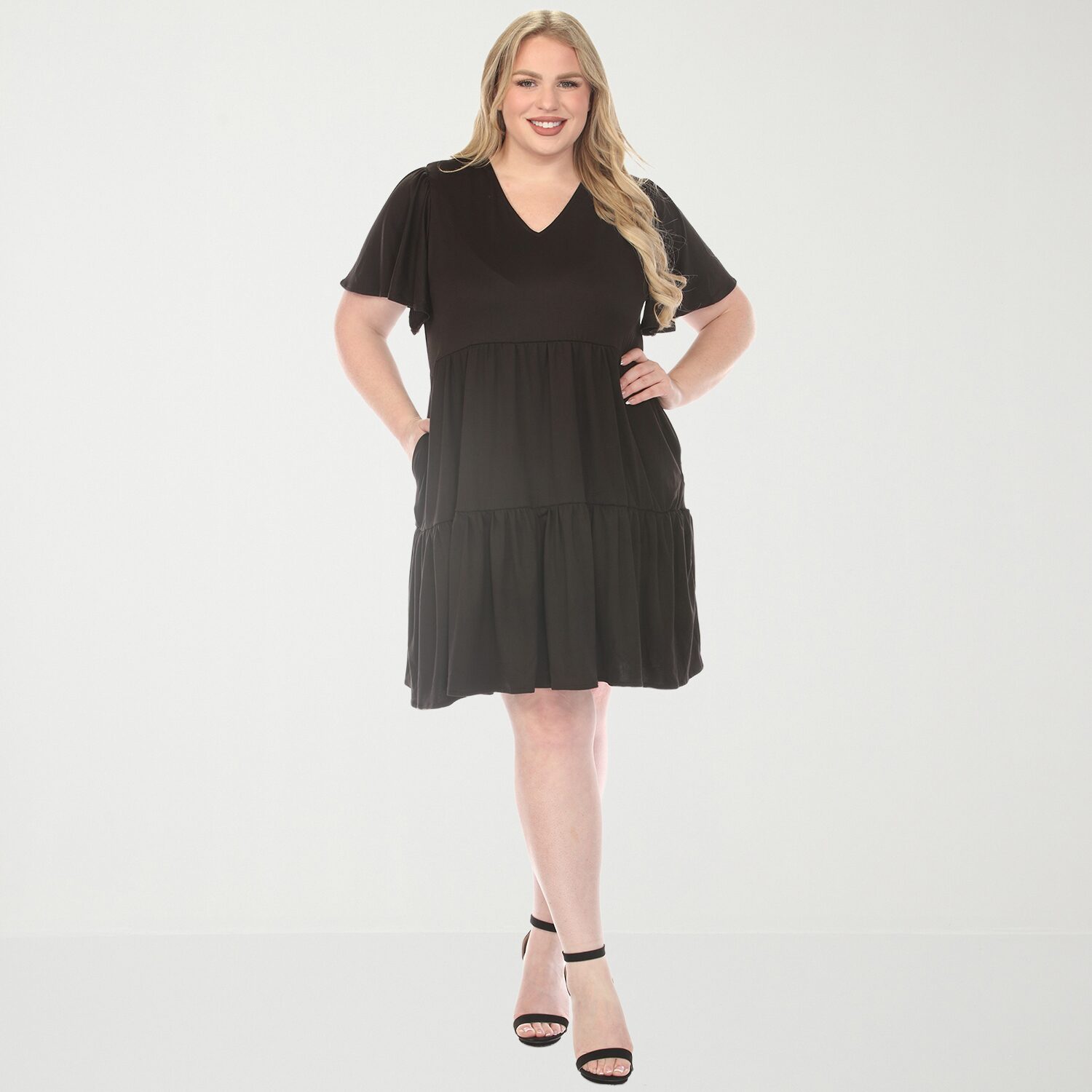 White Mark V-Neck Short Sleeve Womens Plus V Neck A-Line Dress