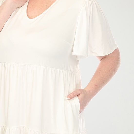 White Mark V-Neck Short Sleeve Womens Plus V Neck Short Sleeve A-Line Dress
