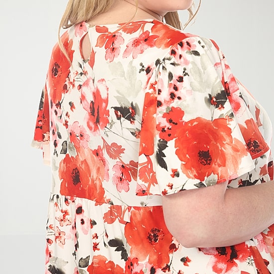 White Mark Womens Plus V Neck Short Sleeve Floral A-Line Dress