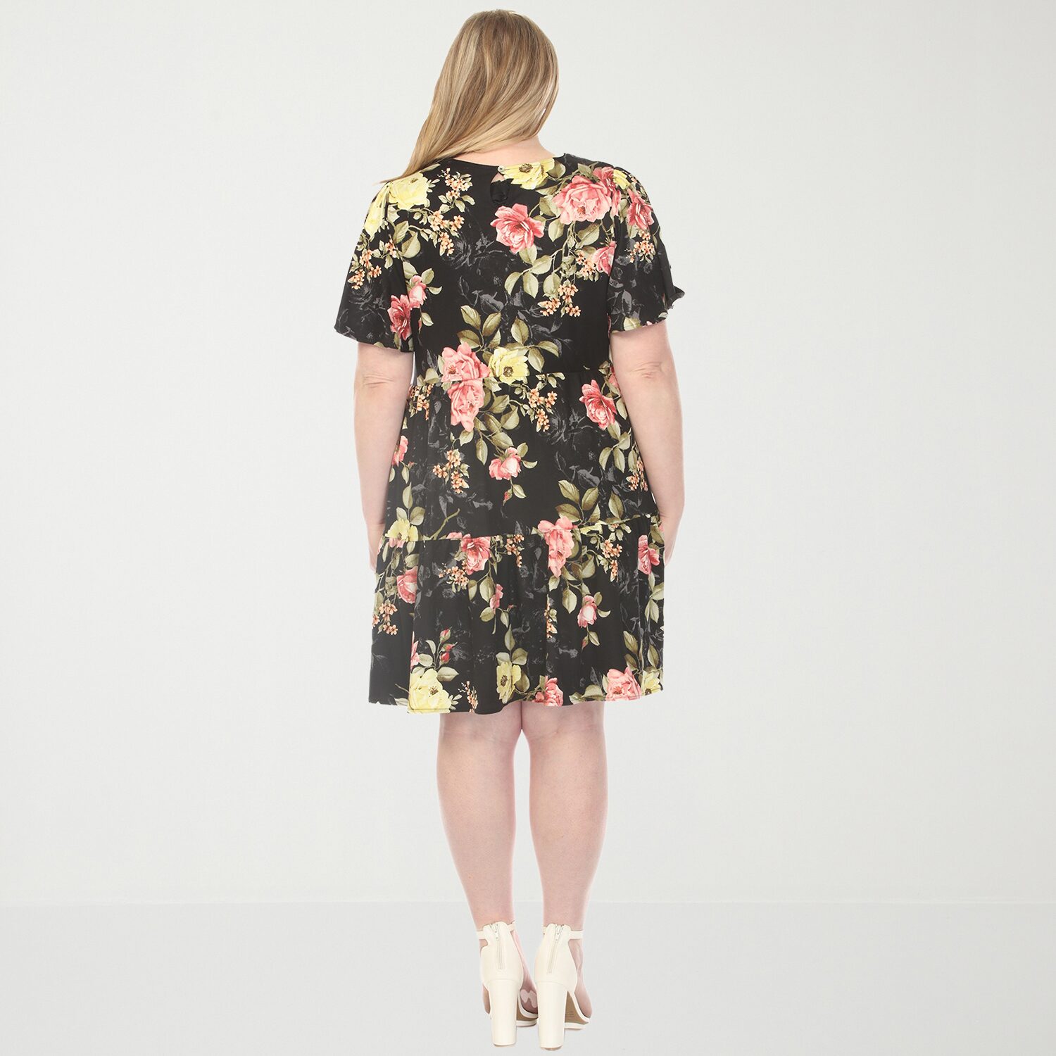 White Mark V-Neck Tropical Flower Short Sleeve Womens Plus V Neck Floral A-Line Dress