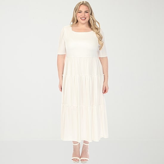 White Mark Square Neck Short Sleeve Tiered Womens Plus Square Neck Elbow Sleeve Fitted Maxi Dress