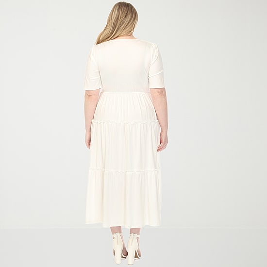 White Mark Square Neck Short Sleeve Tiered Womens Plus Square Neck Elbow Sleeve Fitted Maxi Dress