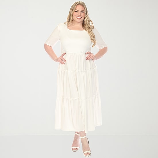 White Mark Square Neck Short Sleeve Tiered Womens Plus Square Neck Elbow Sleeve Fitted Maxi Dress