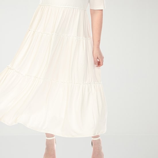 White Mark Square Neck Short Sleeve Tiered Womens Plus Square Neck Elbow Sleeve Fitted Maxi Dress