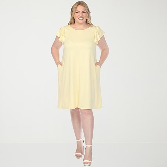 White Mark Crew Neck Ruffle Sleeve Womens Plus Crew Neck Short Sleeve Shift Dress