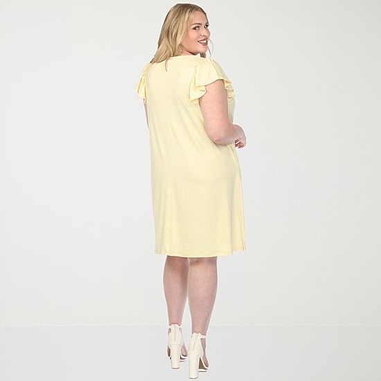 White Mark Crew Neck Ruffle Sleeve Womens Plus Crew Neck Short Sleeve Shift Dress
