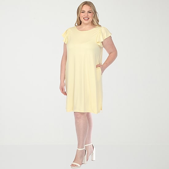 White Mark Crew Neck Ruffle Sleeve Womens Plus Crew Neck Short Sleeve Shift Dress