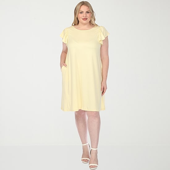 White Mark Crew Neck Ruffle Sleeve Womens Plus Crew Neck Short Sleeve Shift Dress