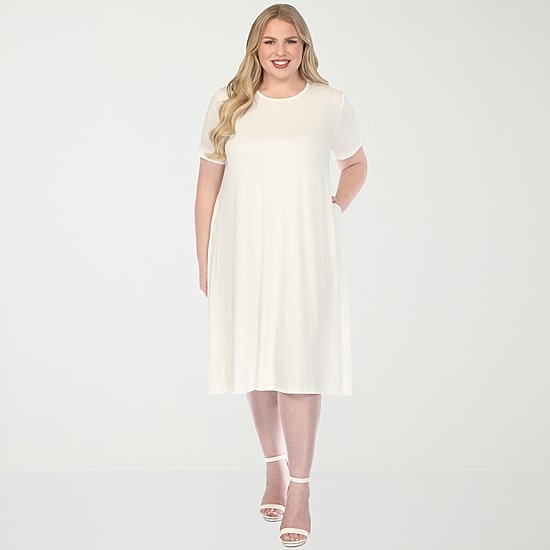 White Mark Crew Neck Womens Plus Short Sleeve T-Shirt Dress