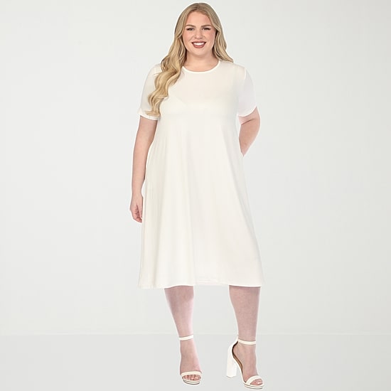 White Mark Crew Neck Womens Plus Short Sleeve T-Shirt Dress