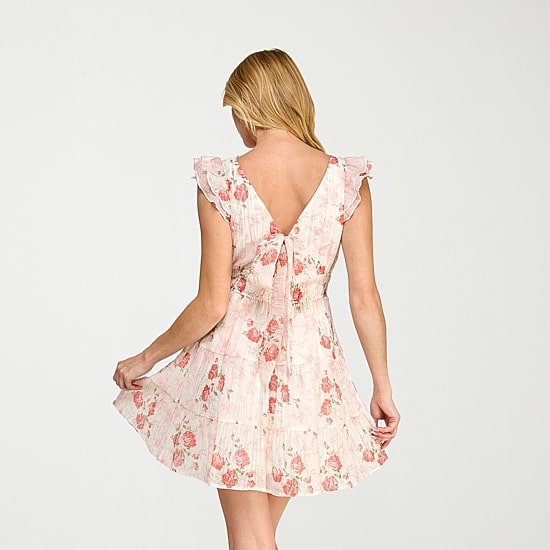 Trixxi Womens Juniors V Neck Short Sleeve Babydoll Dress