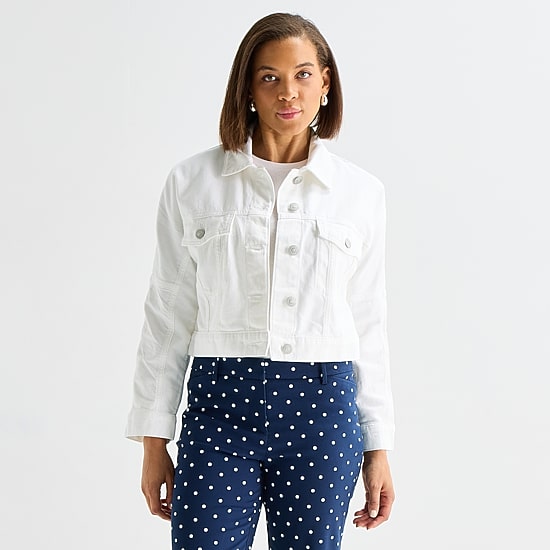 Liz Claiborne Womens Tall Denim Midweight Cropped Jacket, Color