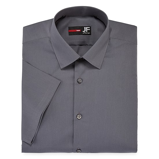 J. Ferrar Mens Stretch Short Sleeve Broadcloth Slim Dress Shirt