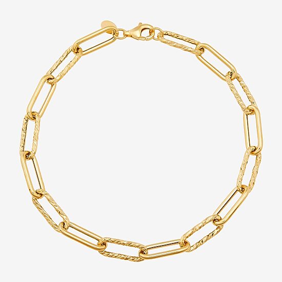 Gold Addiction Womens 14K Gold 8 Inch Hollow Paperclip Chain Bracelet