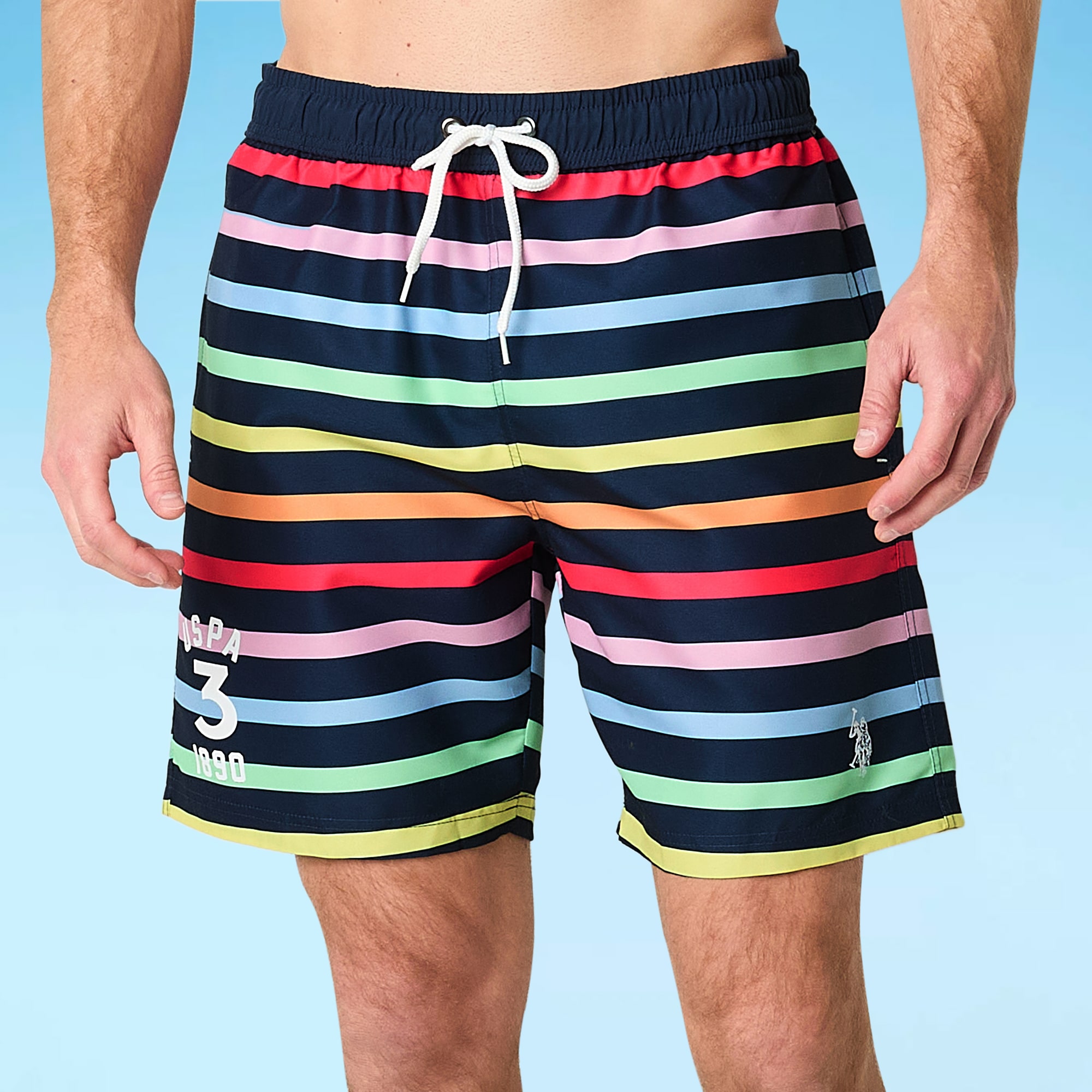 U.S. Polo Assn. Mens 7" Striped Swim Trunks