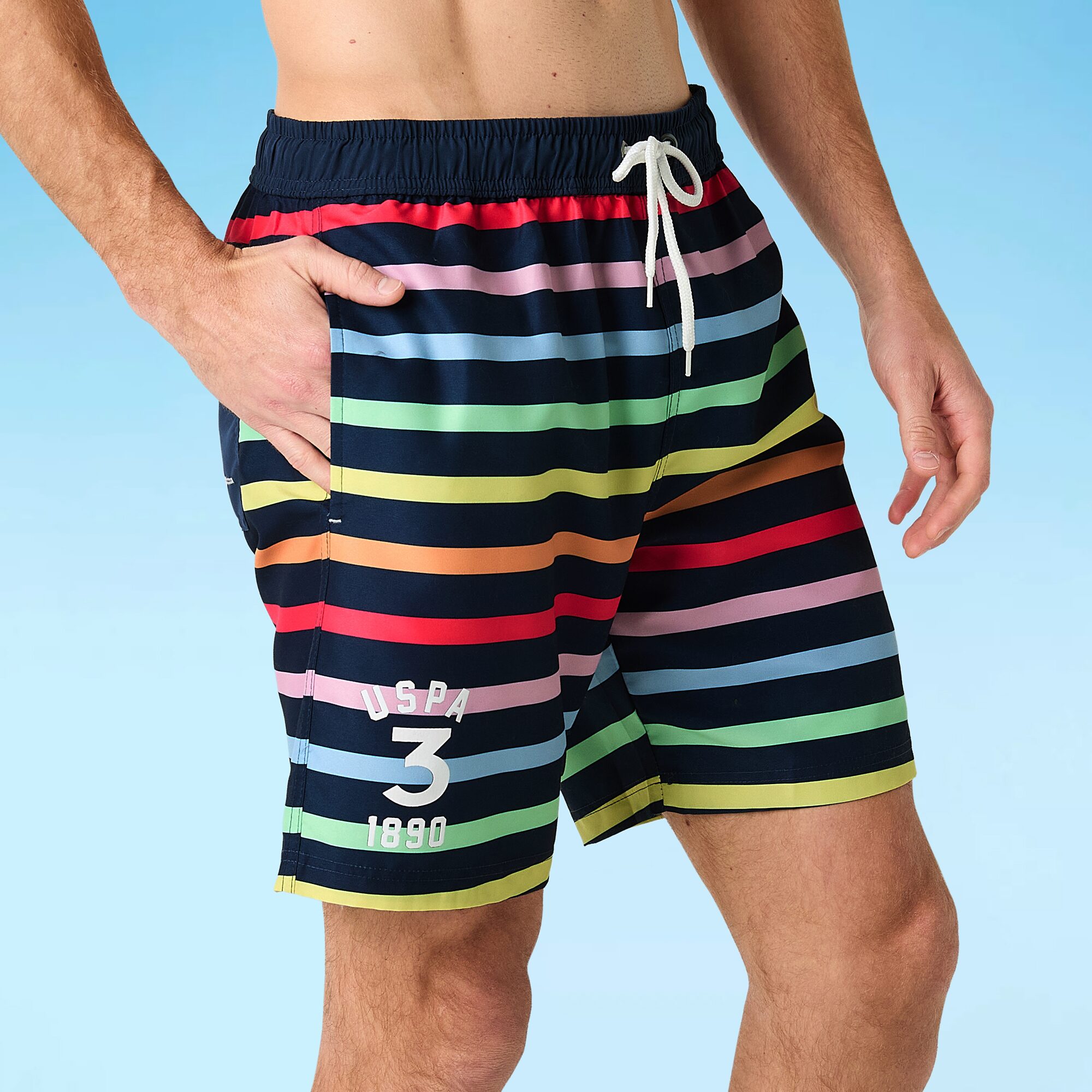 U.S. Polo Assn. Mens 7" Striped Swim Trunks
