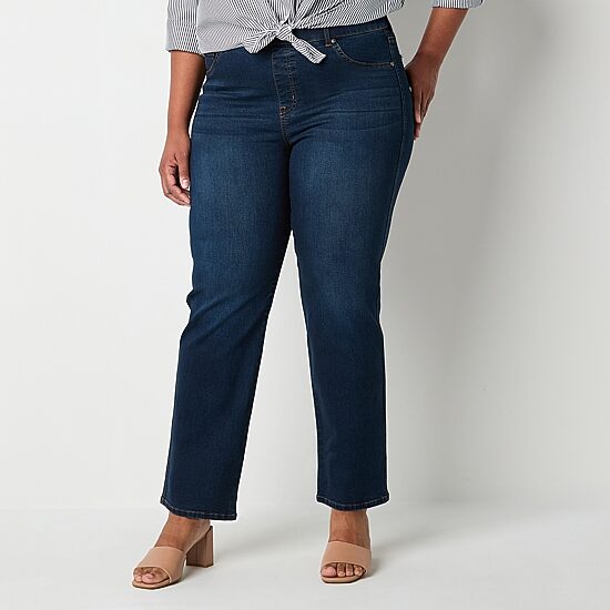 Gloria Vanderbilt Womens Plus High Rise Straight Leg Jean