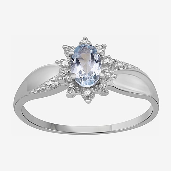 Limited Quantities! Womens Diamond Accent Genuine Blue Topaz Sterling Silver Round Cocktail Ring