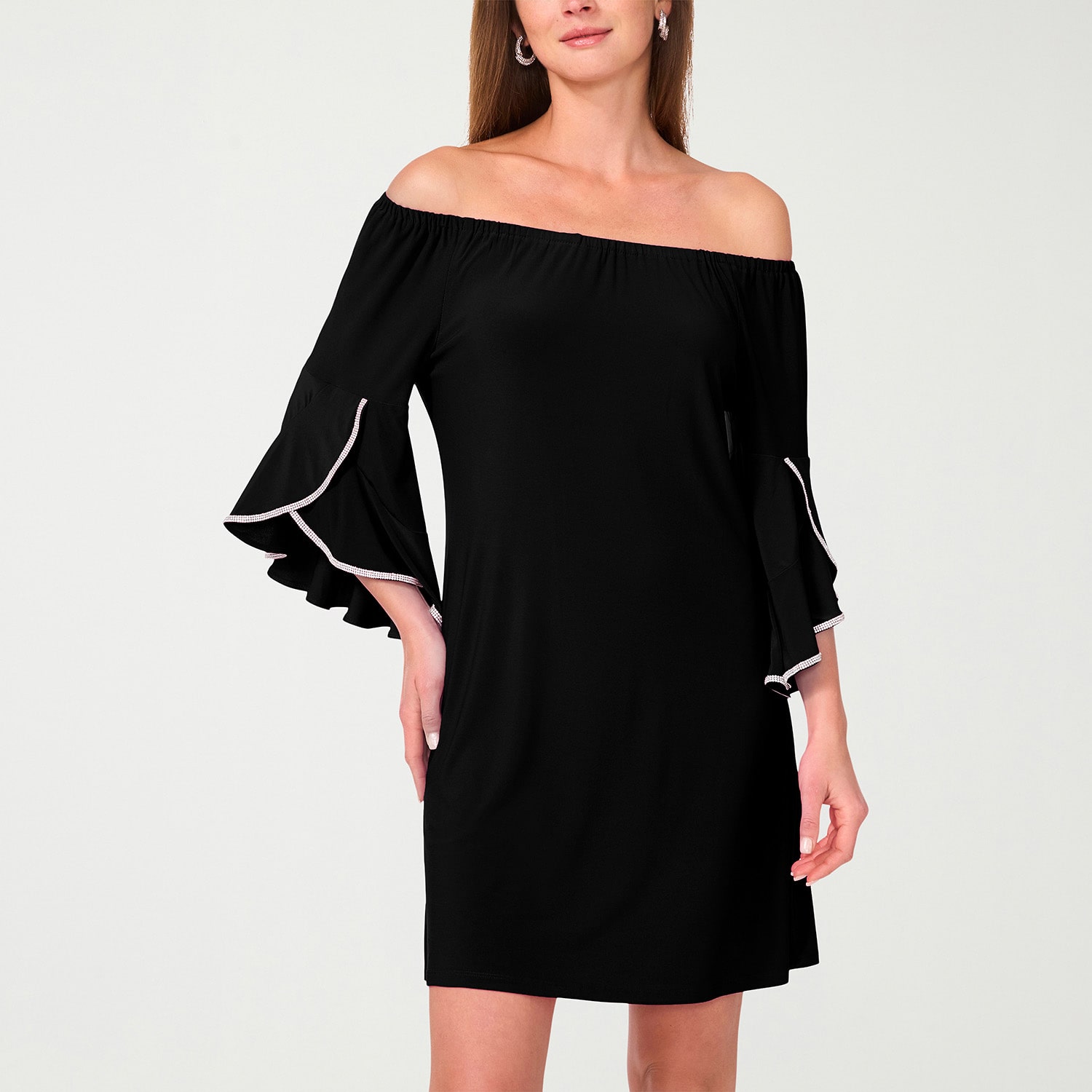 MSK Off The Shoulder Womens Straight Neck 3/4 Sleeve Shift Dress