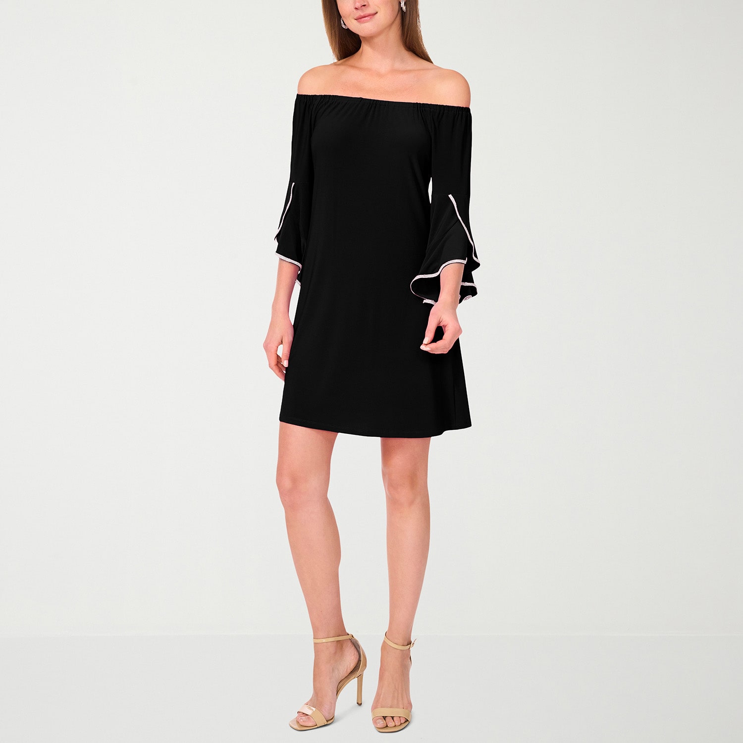 MSK Off The Shoulder Womens Straight Neck 3/4 Sleeve Shift Dress