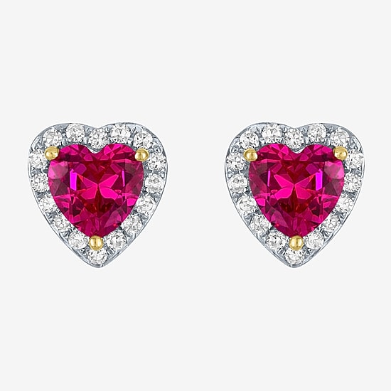 I2/I 1/6 CT. T.W. Lab Created Red Ruby 10K Gold 7.8mm Heart Stud Earrings