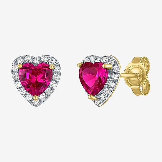 I2/I 1/6 CT. T.W. Lab Created Red Ruby 10K Gold 7.8mm Heart Stud Earrings